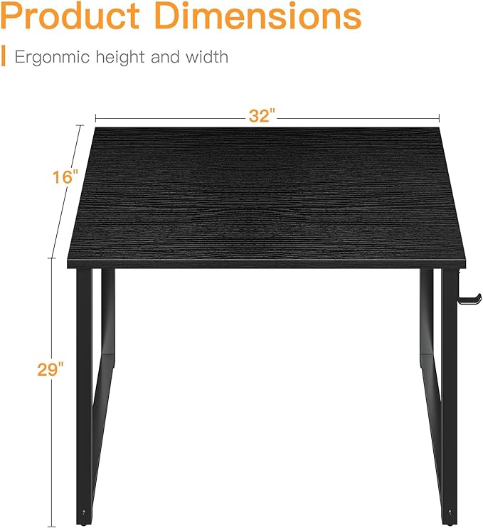 Coleshome 32 Inch Computer Desk, Modern Simple Style Desk for Home Office, Study Student Writing Desk, Black