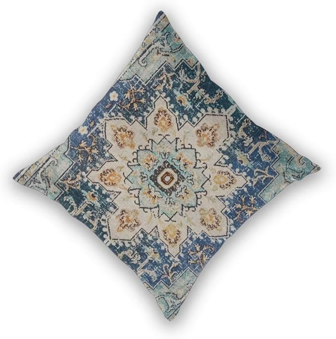 Boho Pillow Covers 24x24 Set of 2, Light Blue Beige Carpet Pattern Outdoor Decorative Throw Pillows Vintage Linen Ethnic Rustic Farmhouse Cushion Cases for Couch Sofa Decor