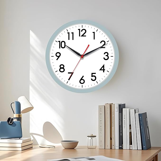 AKCISOT Wall Clock, Modern Small Wall Clocks Battery Operated 10 Inch, Silent Non-Ticking Analog Classic for Office, Home, Bathroom, Kitchen, Bedroom, School(Blue Gray)