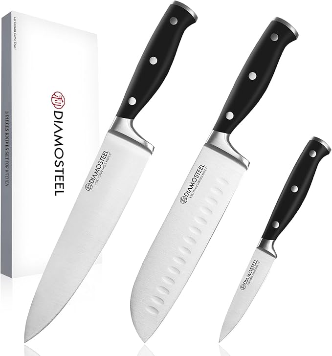Knife Set 3-Piece, Include Chef & Santoku & Paring Knife, Professional High Carbon Stainless Steel Knives Set for Kitchen with Ergonomic ABS Handle Elegant Box