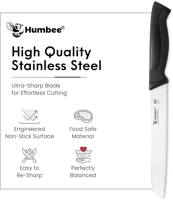 8-Inch Serrated Bread Knife, Premium High Carbon Stainless Steel Blade Knife for Bread with Ergonomic Handle, NSF Certified, DT-30 Series, Black