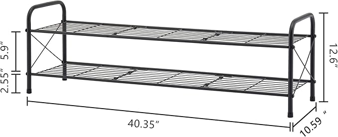 Hoctieon 2 Tier Shoe Rack for Closet, Durable Mesh Style Shoe Rack, Entryway Shoe Shelf, Shoe Storage Organizer for Hallway, Bedroom, Living Room, Wardrobe, Black