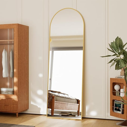 Koonmi 21"x56" Arched Full Length Mirror, Gold Large Floor Mirror with Aluminum Alloy Frame, Standing Hanging or Leaning Wall-Mounted Full Body Mirror for Living Room and Bedroom