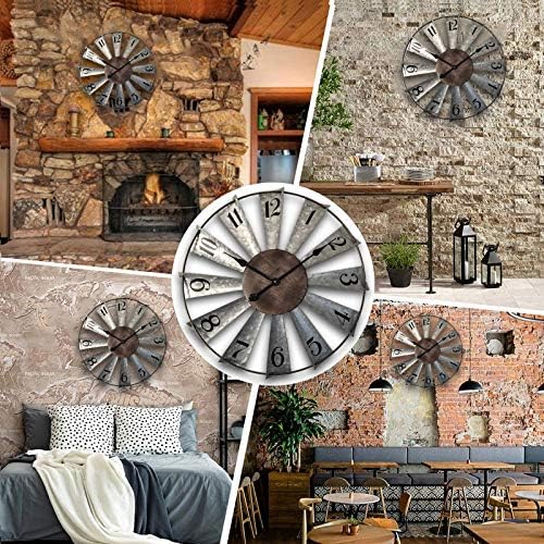 Mrocioa 24inch Windmill Distressed Metal Wall Clocks Rustic Large Decorative Clock Oversized Farmhouse Decor,Non Ticking,Battery Operated