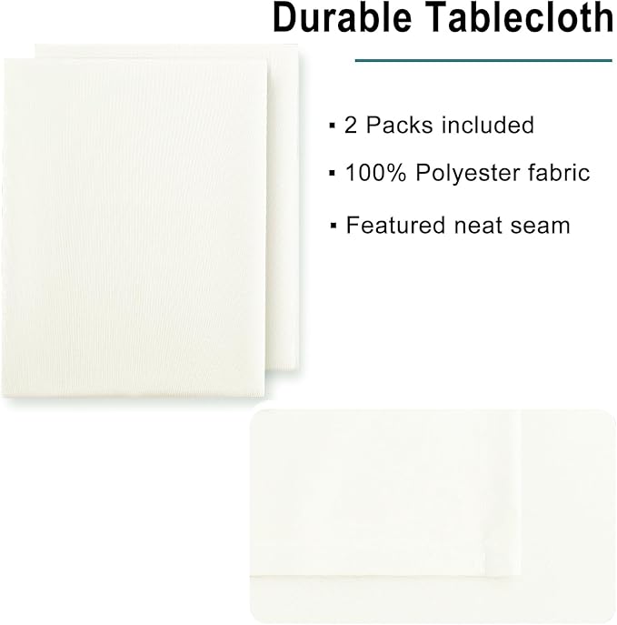 Hiasan 2 Pieces Ivory Tablecloth Rectangle - Waterproof and Spillproof Washable Fabric Table Cloth for Card Tables, 54 x 108 Inch