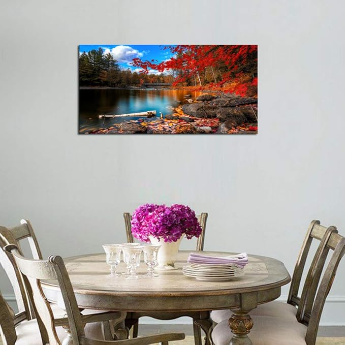 DZL Art S72662 Canvas Wall Art Canvas Artwork Lake Mountain Red Maple Leaf National Park Nature Pictures for Living Room Bedroom Office Wall Decor Home Decoration