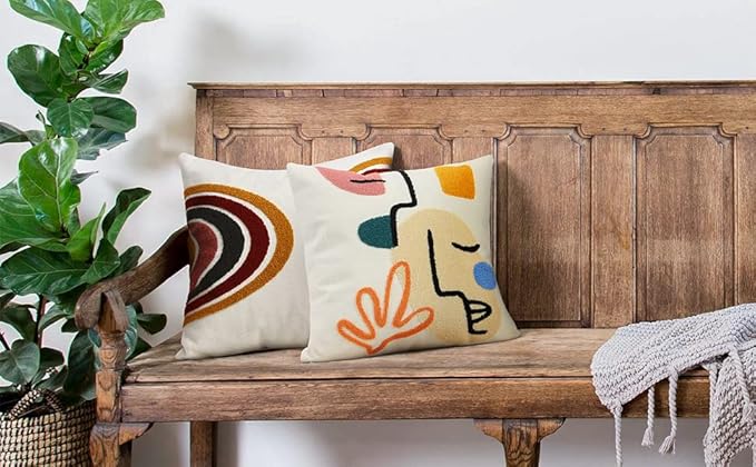 Merrycolor Boho Abstract Pillow Covers Colorful Woman Face Line Cute Pillow Cases Mid Century Aesthetic Modern Boho Pillows Decorative Throw Pillows for Bed Couch Living Room,1PC