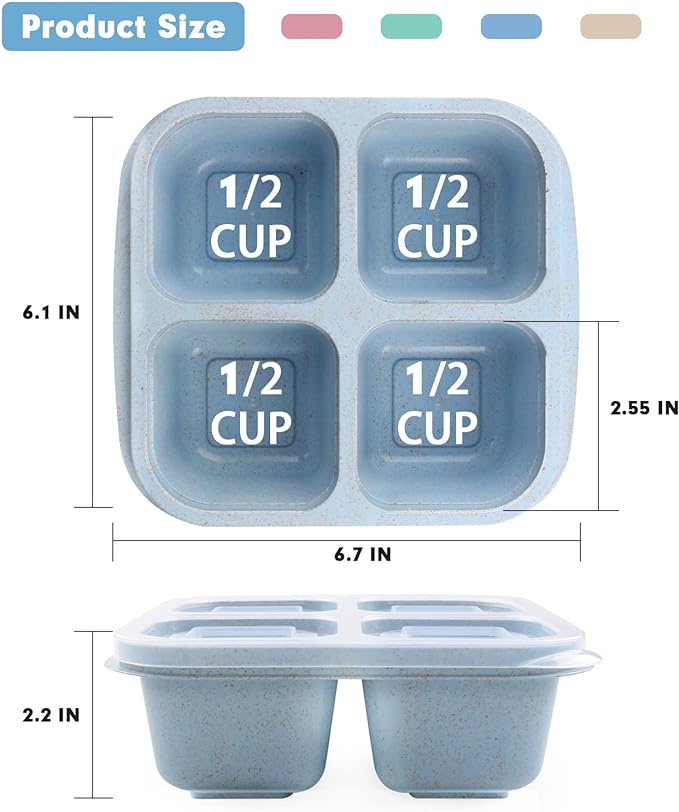 4 Pack Snack Containers, 4 Compartments Bento Snack Box, Reusable Meal Prep Lunch Containers for Kids Adults, Divided Food Storage Containers for School Work Travel
