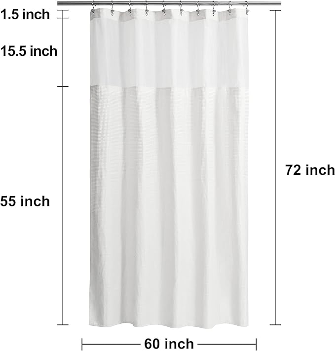 N&Y HOME 60 Inch Waffle Weave Shower Curtain with Snap-in Fabric Liner & 12 Metal Hooks Set - 60" x 72" Shower Stall Size, Hotel Style & Mesh Top Window, Machine Washable - White, 60x72