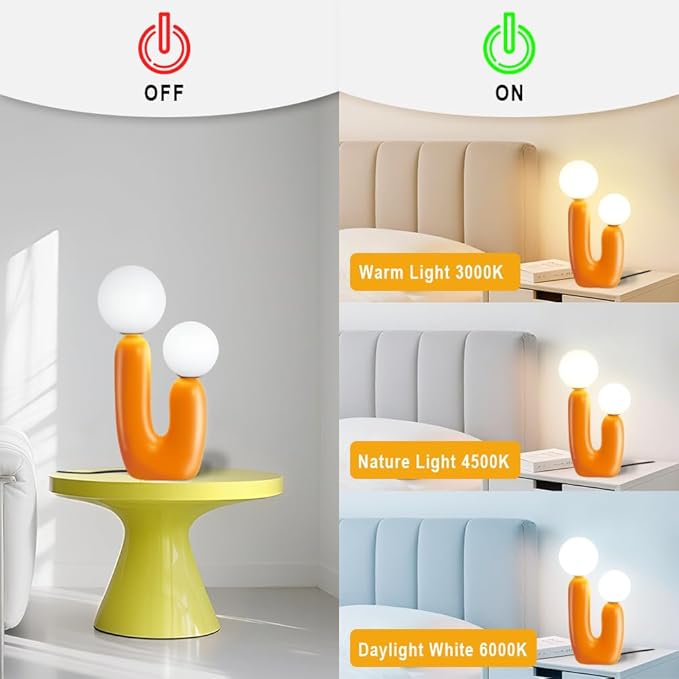 Nightstand Lamps, Modern Cactus Lamp, Dimmable Resin Table Lamp, Suitable for Living Room, Bedroom, Bedside Table (Orange)