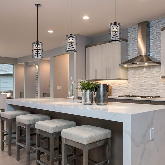 Black Industrial Metal Pendant Light with Clear Glass Shade, Transitional Cylinder Pendant Lighting Fixture for Kitchen Island Sink Counter Dining Room