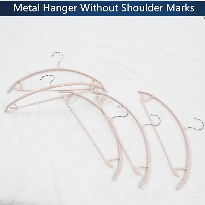 16.5 Inch Pink No Shoulder Bumps No Mark Non-Slip Rubber Coated Contour Meta Hanger for Sweater T-Shirt Suit Coat Uniform with Pants Bar Pack of 10