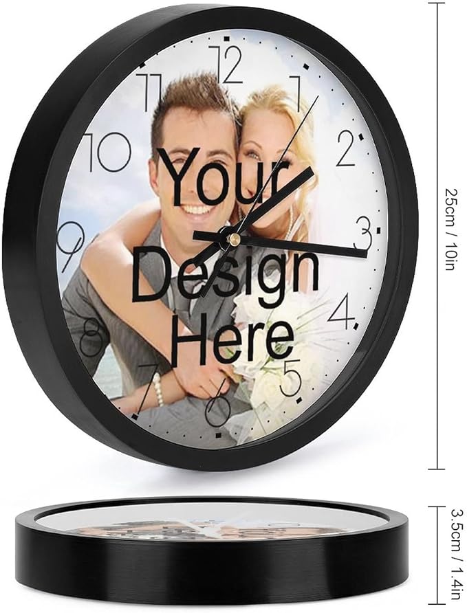 Custom Wall Clock, Personalized Wall Clock with Photo/Image Text Non-Ticking Clock Silent Customized Digital Wall Clocks Customized Gift for Living Room Kitchen Bathroom Home Decor 10''