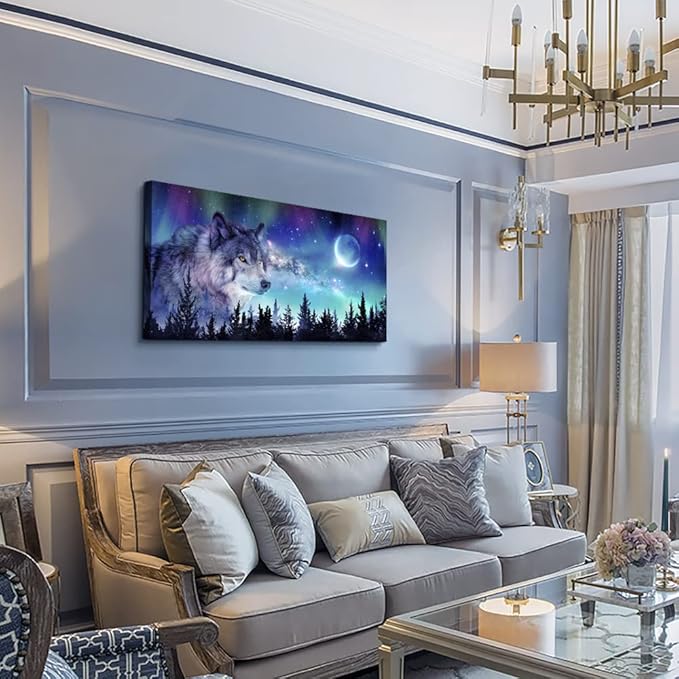 Canvas Wall Art For Living Room Large Wall Decor Paintings For Bedroom Modern Family Wall Decorations For Office Abstract Aurora Scenery Canvas Art Wolf Decor Pictures Artwork Posters Home Decoration