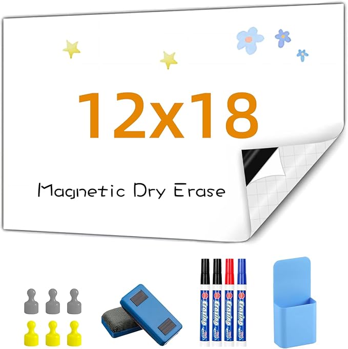 Magnetic Whiteboard Contact Paper, 12" x 18" Stick on Magnetic Dry Erase White Board Sticker on Wall, Easy to Write for Kids Drawing, School, Office, Kitchen Fridge