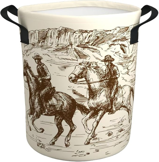 Western Cowboy Desert Riding Cute Kids Laundry Basket Baby Nursery Hamper Western Room Decor Foldable Oxford Cloth Funny Tote Clothes Storage Bucket Toy Organizer For Bedroom, Bathroom Teen Girls Boy