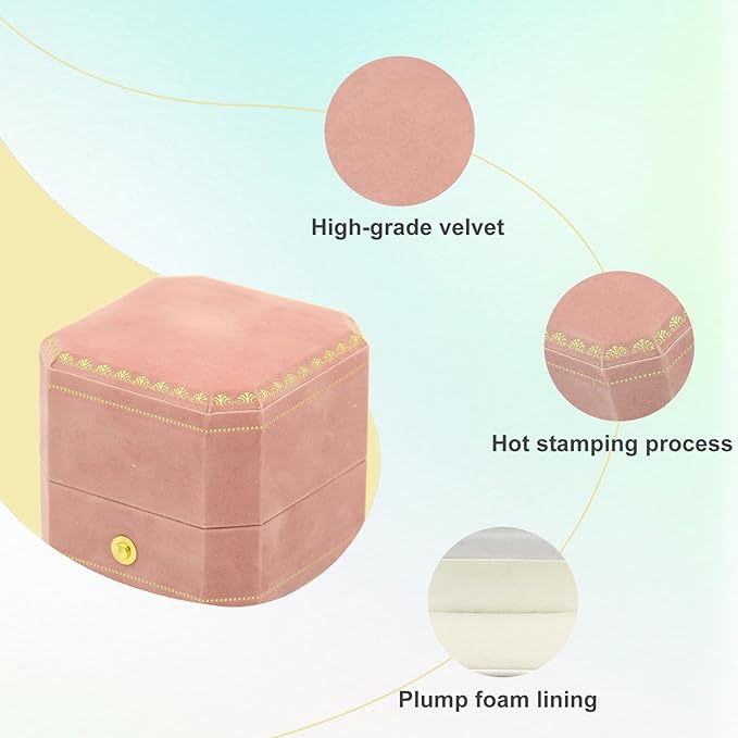 Jewelry Ring Box Small Travel Jewelry Box, Velvet Wedding Ring Box for Business, Engagement, Wedding, Bridesmaid and Holiday Events - Pink