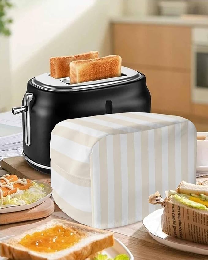 Toaster Cover 4 Slice Cream Stripes Toaster Oven Cover with Pockets White Vertical Striped Dustproof Bakeware Protector Small Kitchen Appliance Dust Covers and Fingerprint Protection for Women