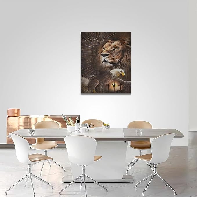 Lion Eagle Wall Art - Christian Lion Of Judah Canvas Prints - Masculine Modern Home Decor For Men - Living Room, Bedroom, Bathroom - Framed 16"x20"