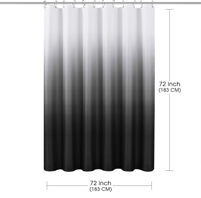 Black Shower Curtains for Bathroom, Ombre Textured Fabric Shower Curtain Set, Hotel Spa Luxury with 12 Hooks, Machine Washable, Decorative Bathroom Curtain Black 72 x 72