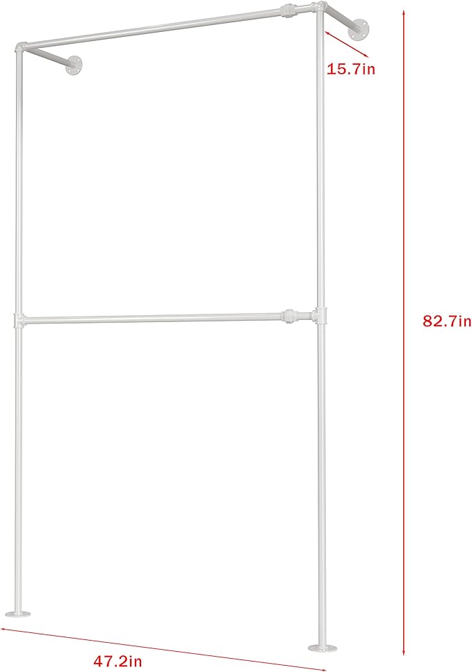 Industrial Pipe White Clothing Racks Wall Mounted, Industrial Clothes Racks for Hanging Clothes, Vintage Retail Garment Rack Display Rack