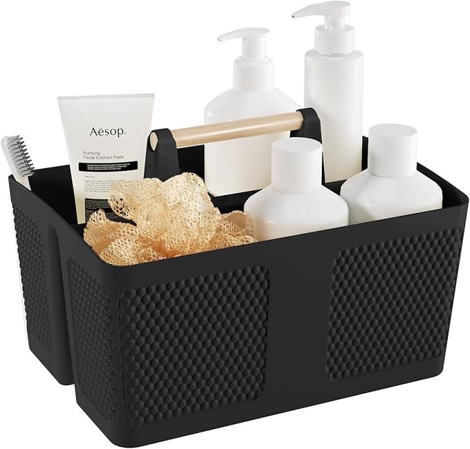 Shower Caddy Portable and Cleaning Caddy Organizer for Bathroom, Kitchen, Toiletries Storage ，Caddy organizer with handle, Rust-Resistant, Durable Material (Black, 9.36" L×7.73" W×7.24" H)