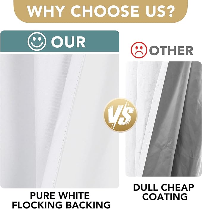 H.VERSAILTEX 100% Blackout Curtains for Bedroom Thermal Insulated Linen Textured Curtains Heat and Full Light Blocking Drapes Living Room Curtains 2 Panel Sets, 42x84 - Inch, Pure White