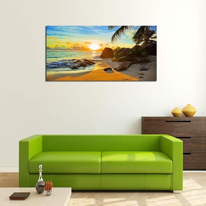 XXMWallArt FC1375 Canvas Wall Art Tropical Beach At Sunset Seascape Picture Paintings Artwork Prints Framed Ready to Hang for Home Office Bedroom Living Room Bathroom Kitchen Wall Decor