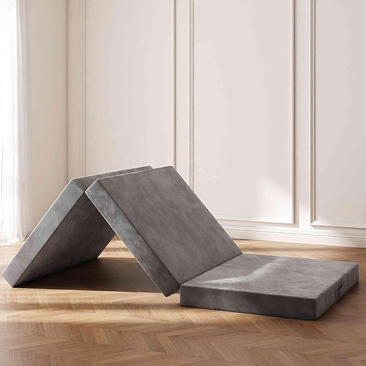 Tri-Fold Memory Foam Mattress, 6 inch Full Folding Mattress with Washable Covers, Reversible Design, Foldable Mattress Topper for Travel&Guests 75" x 52" x 6"