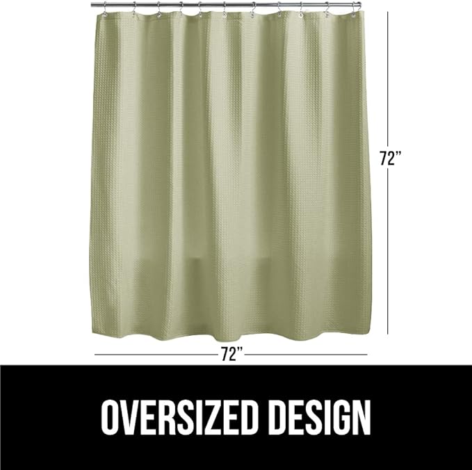 GORILLA GRIP Waffle Shower Curtain, Thick Weighted Fabric, Wrinkle and Rust Resistant, Classic Hotel Quality Design, Heavy Duty Long Curtains for Bathroom Showers, Bath Tubs, Machine Wash, 72x72, Sage