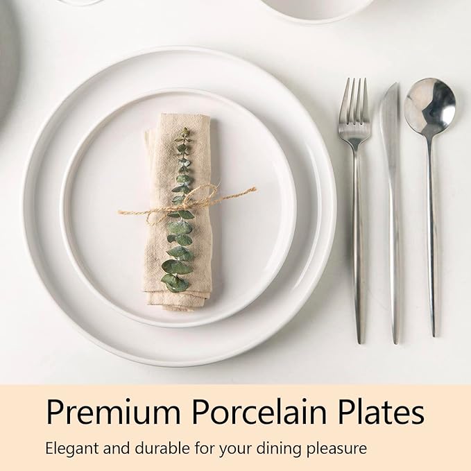 AmorArc Ceramic Dinnerware Sets of 4,Porcelain Plates and Bowls Sets, Scratch Resistant Dishes Set, Dishwasher & Microwave & Oven Safe Dishes Set,White Dishware Service for 4-12 pcs