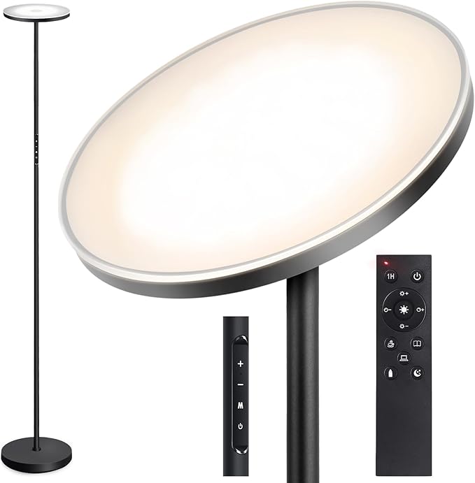 OUTON Floor Lamp, 30W/3000LM LED Modern Torchiere Sky Lamp, Super Bright Dimmable Standing Tall Lamp with 4 Color Temperatures, Remote Touch Control, 1 Hour Timer for Living Room Bedroom Office, Black