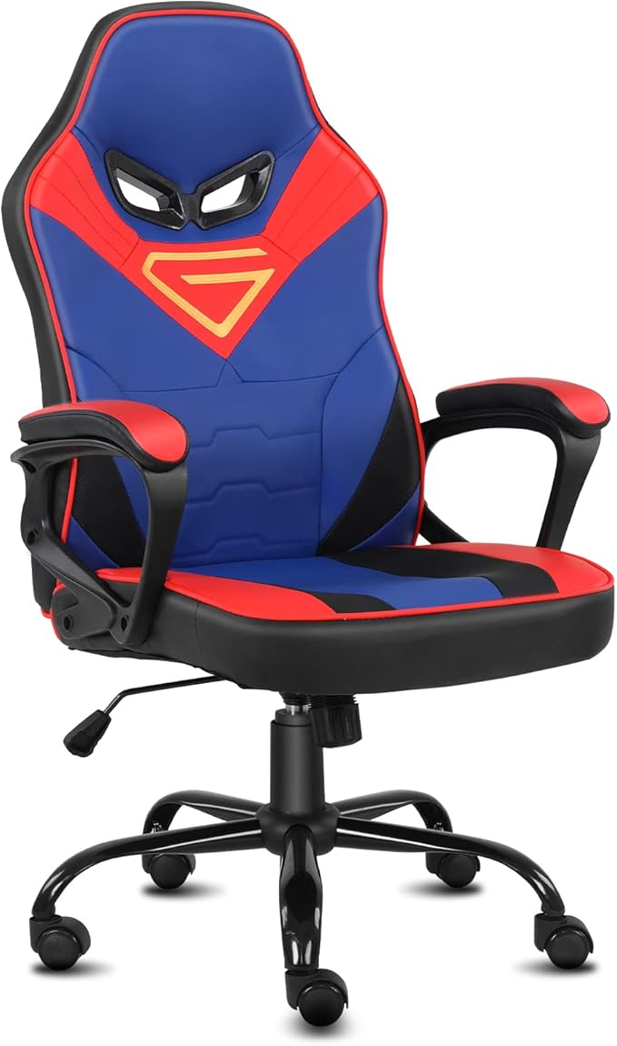 Modern-Depo Gaming Chair for Teenagers Juniors, Swivel Ergonomic Desk Chair, Height Adjustable Student Racer Chair, Blue Red