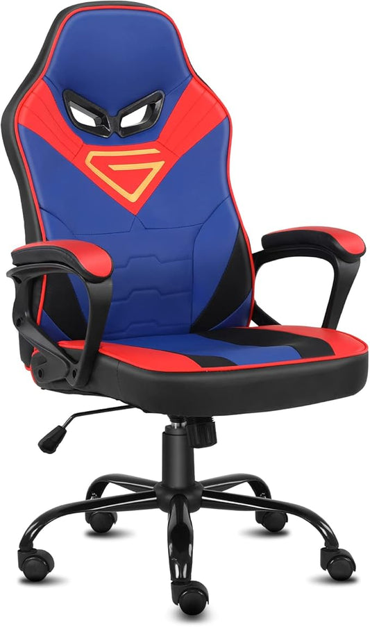 Modern-Depo Gaming Chair for Teenagers Juniors, Swivel Ergonomic Desk Chair, Height Adjustable Student Racer Chair, Blue Red