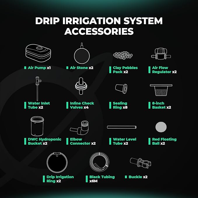 Mars Hydro DWC Hydroponics Grow System 5 Gallon Deep Water Culture with 8W Air Pump, Multi-Purpose Air Hose, Air Stone, 2 Buckets and Top Drip Kit