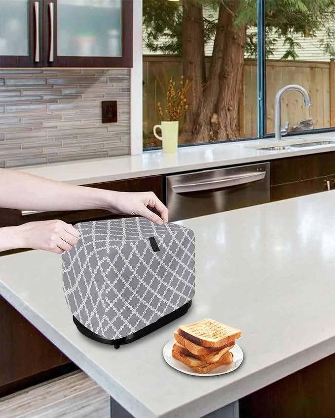 Toaster Cover 4 Slice Moroccan Pattern Toaster Oven Cover with Pockets Geometric Trellis Grey Dustproof Bakeware Protector Small Kitchen Appliance Dust Covers and Fingerprint Protection for Women