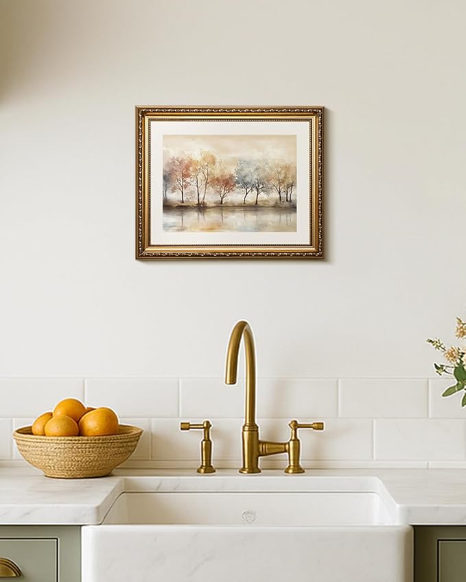 VIYYIEA Vintage Gold Framed Wall Art for Living Room, Colorful Tree Artwork Prints Decor, Watercolor Wall Decor, Gallery Picture Painting, for Bedroom Bathroom Kitchen 16L x 13W