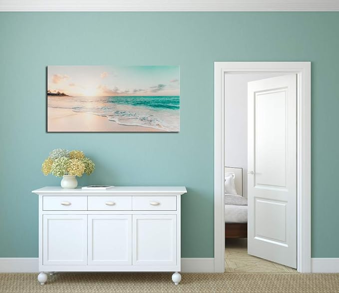 DZL Art S73850 Wall Art Canvas Prints Beach Sunset Ocean Waves Nature Pictures Painting Canvas Paintings Ready to Hang for Home Decorations Wall Decor