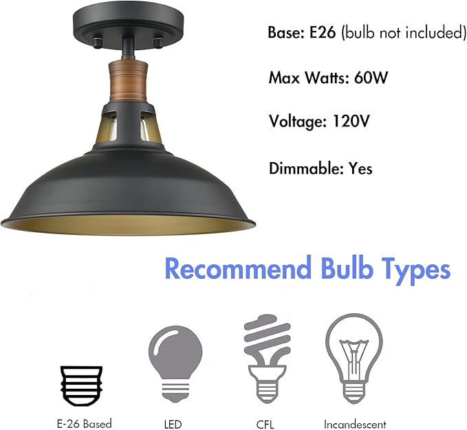 CLAXY Industrial Farmhouse Ceiling Light 1-Light Barn Ceiling Light Fixture Flush Mount for Bedroom Hallway Porch