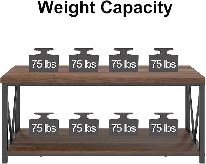 FOLUBAN Coffee Table, Modern Center Table with Storage Shelf, Rustic Wood and Metal Cocktail Table for Living Room, 39.3 Inch Walnut