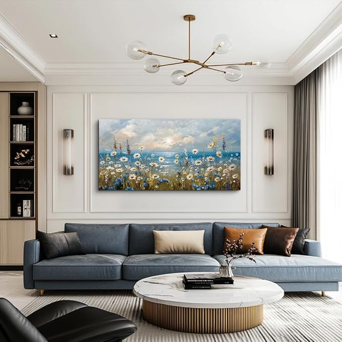 Canvas Wall Art for Living Room Large Wall Decor for Office Modern Bedroom Decorations White Flower Landscape Pictures Farmhouse Paintings Artwork Room Wall Mural Aesthetic Home Decor 60x30