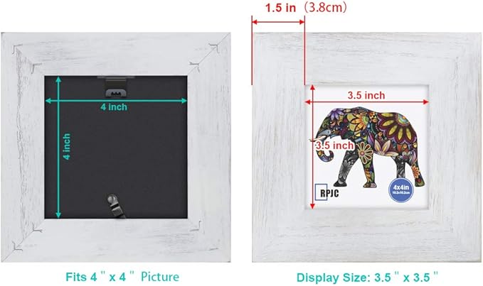 RPJC 4x4 inch Picture Frame Made of Solid Wood High Definition Glass for Wall Mounting Photo Frame Rustic White