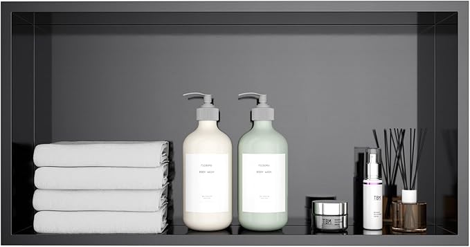 Stainless Steel 12"x24" Shower Niche - No Tile Needed Recessed Wall Niche Waterproof for Walk in Shower Bathroom Storage, Black