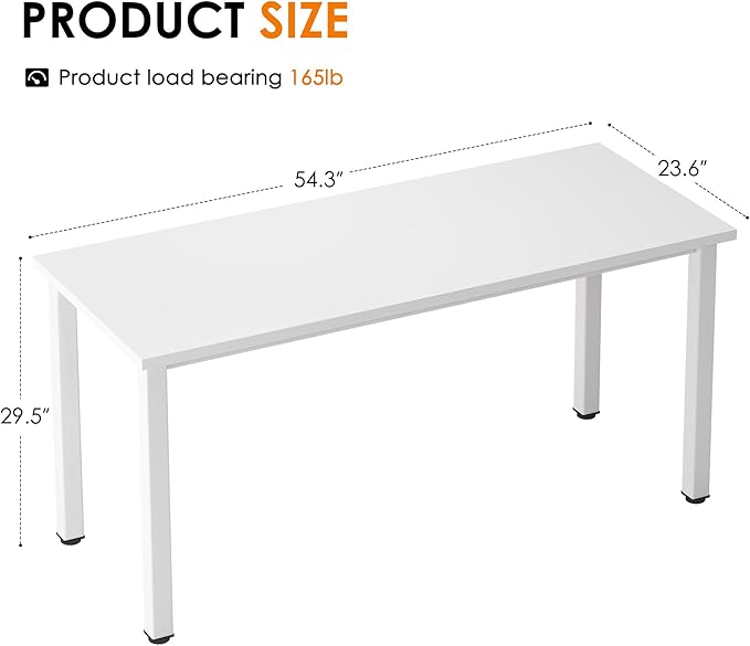 Need 54.3 Inch Large Computer Desk, Modern Simple Style Desk for Home Office, Basic Writing Table for Study Student, White
