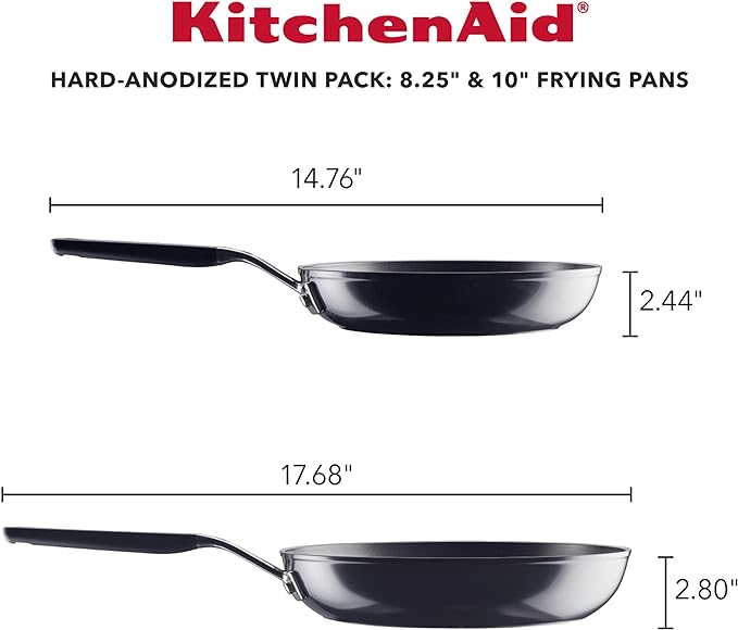 KitchenAid Hard Anodized Nonstick Frying Pans/Skillet Set, 8.25 Inch and 10 Inch, Onyx Black