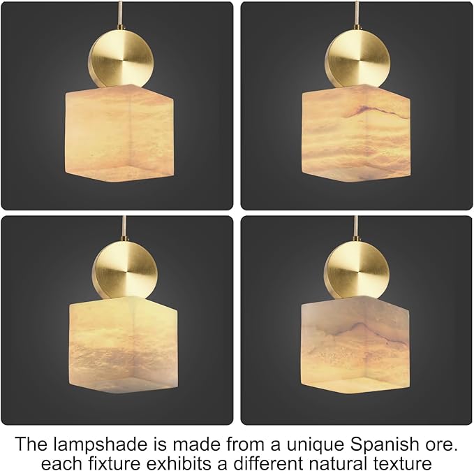 Natural Alabaster Pendant Lights Kitchen Island, White Pendant Light Fixtures, Light Pendan Marble Shade, for Bedroom Bathroom Dining Room Living Room (Bulbs INCL)