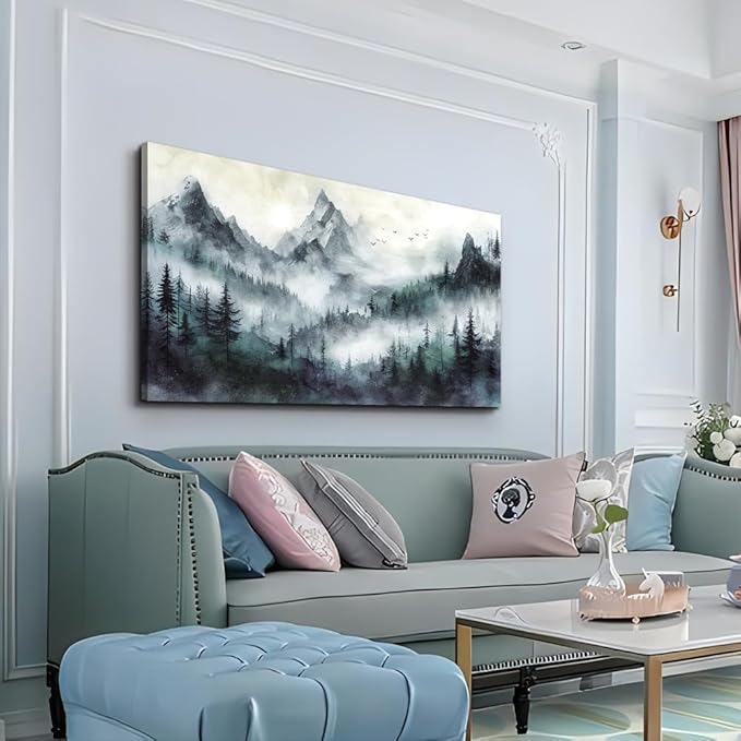 Lapremoly Modern Wall Art - Living Room & Bedroom Decor - Trees Landscape - Foggy Forest - Office Wall Decor - Canvas Prints - Ready to Hang - 40x20