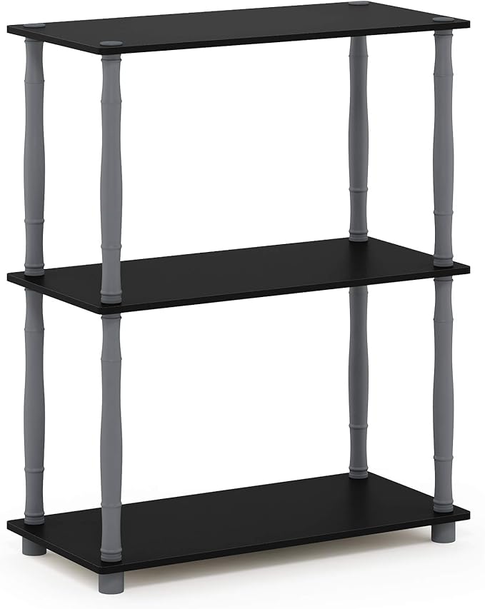 Furinno Turn-N-Tube 3-Tier Compact Multipurpose Shelf Display Rack with Classic Tube, Black/Grey