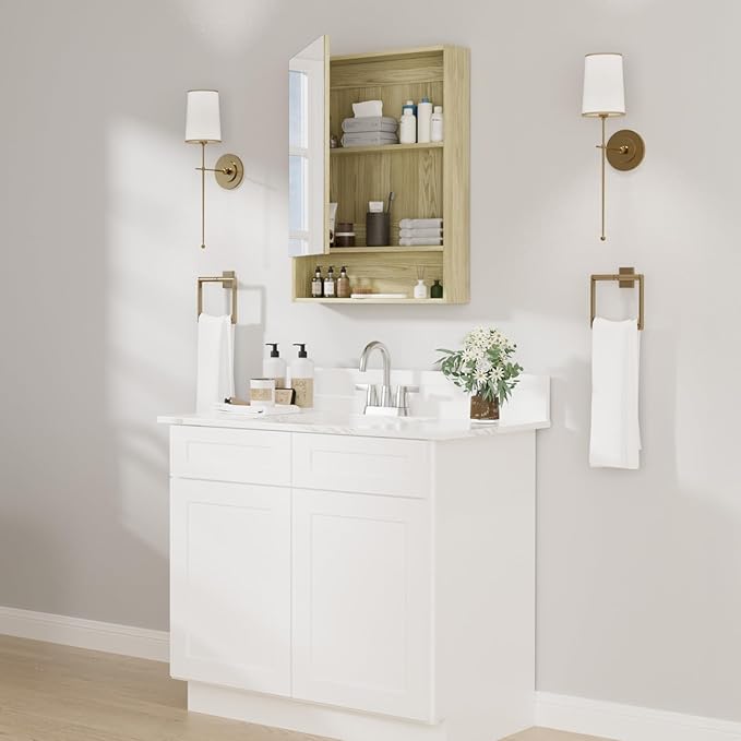 Bathroom Medicine Cabinet Mirror, 32" x 24" Bathroom Mirror with Storage, Medicine Cabinet Organizer with Single Door for Laundry Room, Entryway