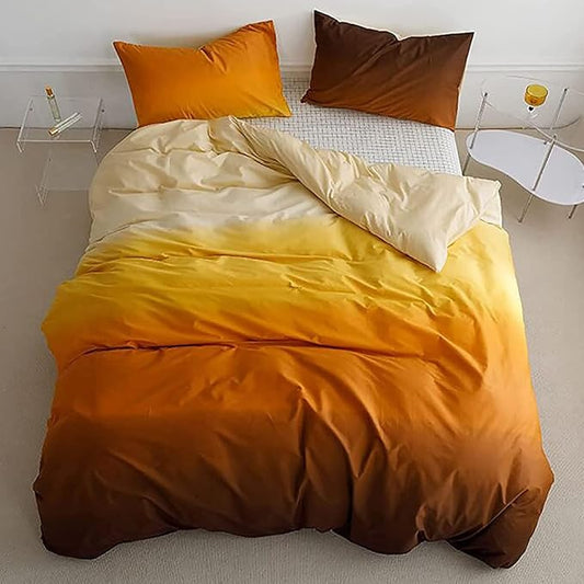 Orange Comforter Set Queen Size Gradient Comforter Set 3-Piece Bedding Set Soft and Lightweight All-Season Comforter Stylish Gradient Design